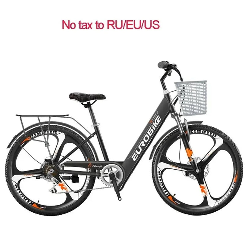 26'' Electric City Bike with Seat/Basket 2 Wheels Electric Bicycles Spoke Wheels 36V 350W Electric Bicycles Hidden Battery