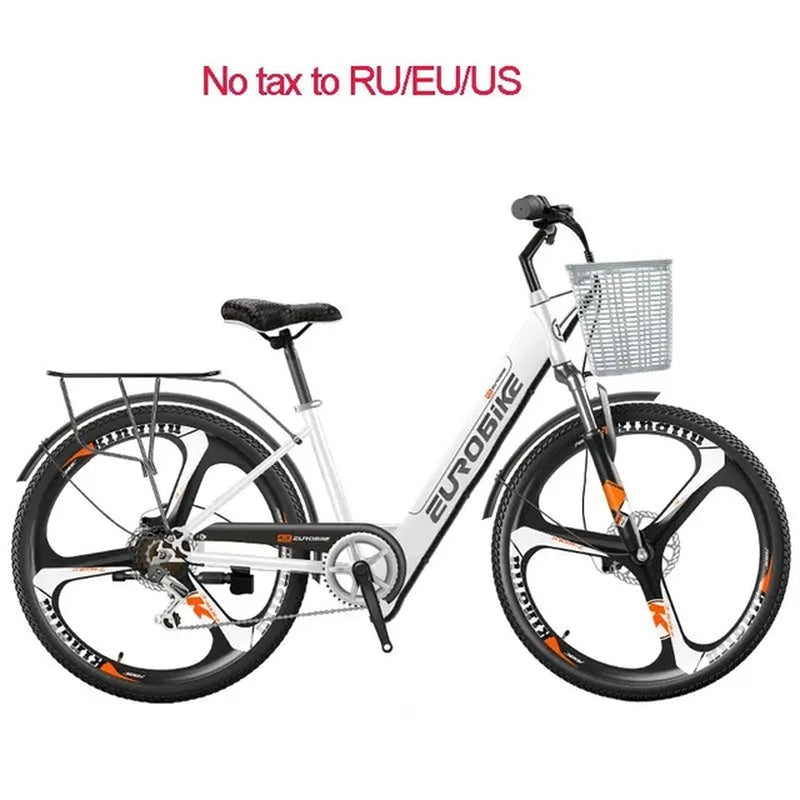 26'' Electric City Bike with Seat/Basket 2 Wheels Electric Bicycles Spoke Wheels 36V 350W Electric Bicycles Hidden Battery