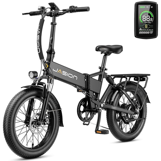 Jasion EB7 Electric Bike for Adults, 500W Electric Bicycles with 48V 10AH Removable Battery, 20" Fat Tire Foldable Electric Bikes with Dual Shock Absorber