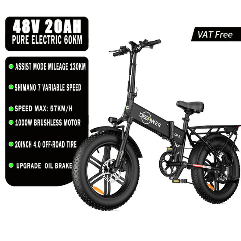 DEEPOWER 20 Inch Adults Electric Bike Bicycle 48V 20AH 20 Inch Fat Tire Electric E Bikes Free Shipping Mountain Ebikes 1000W