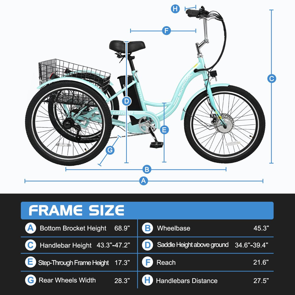 Electric Tricycle ,3 Wheel Motorized Bicycle,With 350W Motor 36V 10.4AH Lithium Battery UL Certified,24" Adults Electric Trike, Three Wheel Ebike E Bicycle with Basket