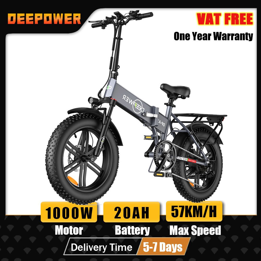 DEEPOWER 20 Inch Adults Electric Bike Bicycle 48V 20AH 20 Inch Fat Tire Electric E Bikes Free Shipping Mountain Ebikes 1000W