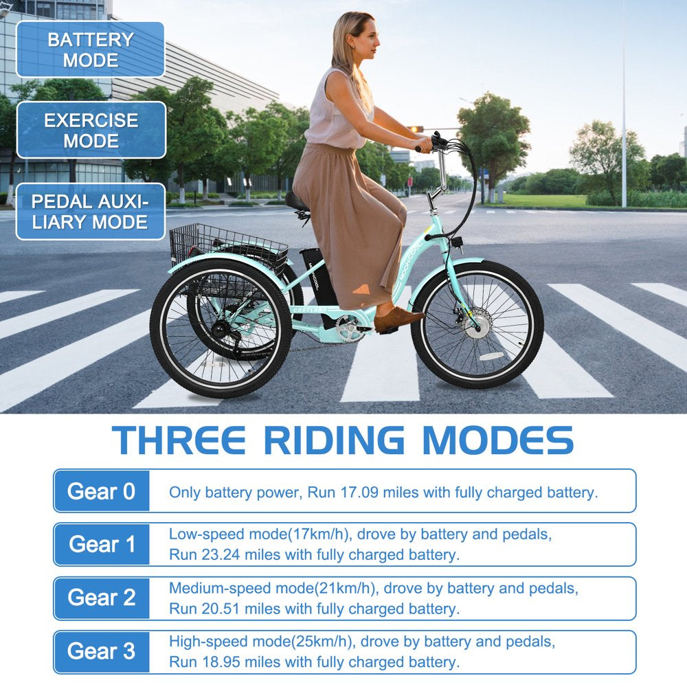 Electric Tricycle ,3 Wheel Motorized Bicycle,With 350W Motor 36V 10.4AH Lithium Battery UL Certified,24" Adults Electric Trike, Three Wheel Ebike E Bicycle with Basket