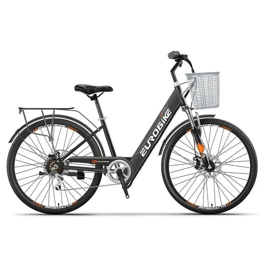 26'' Electric City Bike with Seat/Basket 2 Wheels Electric Bicycles Spoke Wheels 36V 350W Electric Bicycles Hidden Battery