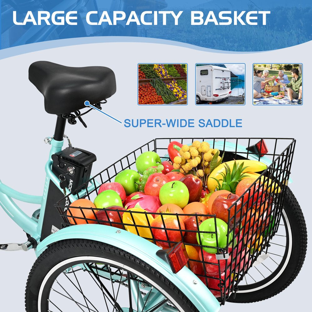 Electric Tricycle ,3 Wheel Motorized Bicycle,With 350W Motor 36V 10.4AH Lithium Battery UL Certified,24" Adults Electric Trike, Three Wheel Ebike E Bicycle with Basket