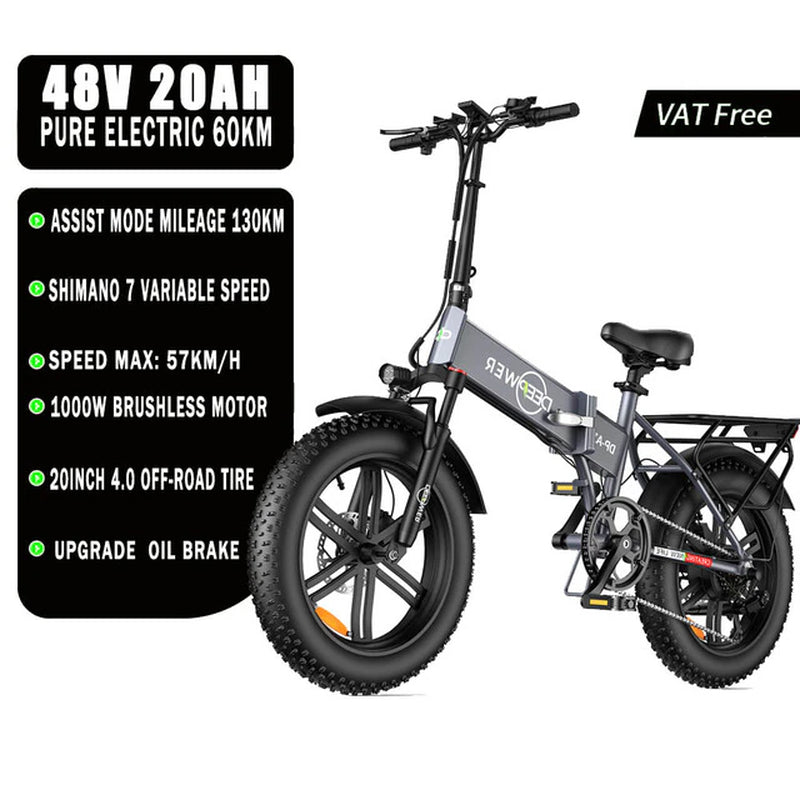 DEEPOWER 20 Inch Adults Electric Bike Bicycle 48V 20AH 20 Inch Fat Tire Electric E Bikes Free Shipping Mountain Ebikes 1000W