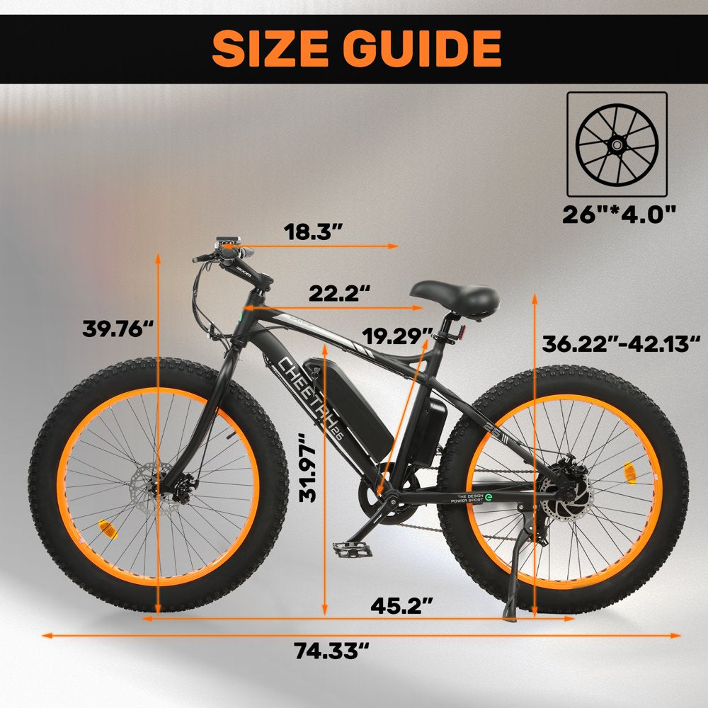 26 In. 36V 500W Fat Tire Electric Bicycle 26 X 4 In. Removable Battery 7-Speed